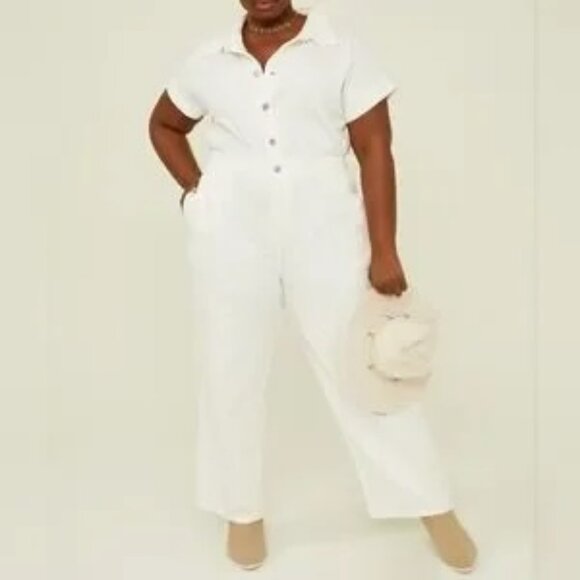 NEW Arula White Cotton Denim Short Sleeve Erica Jumpsuit Sz XL - Picture 3 of 14